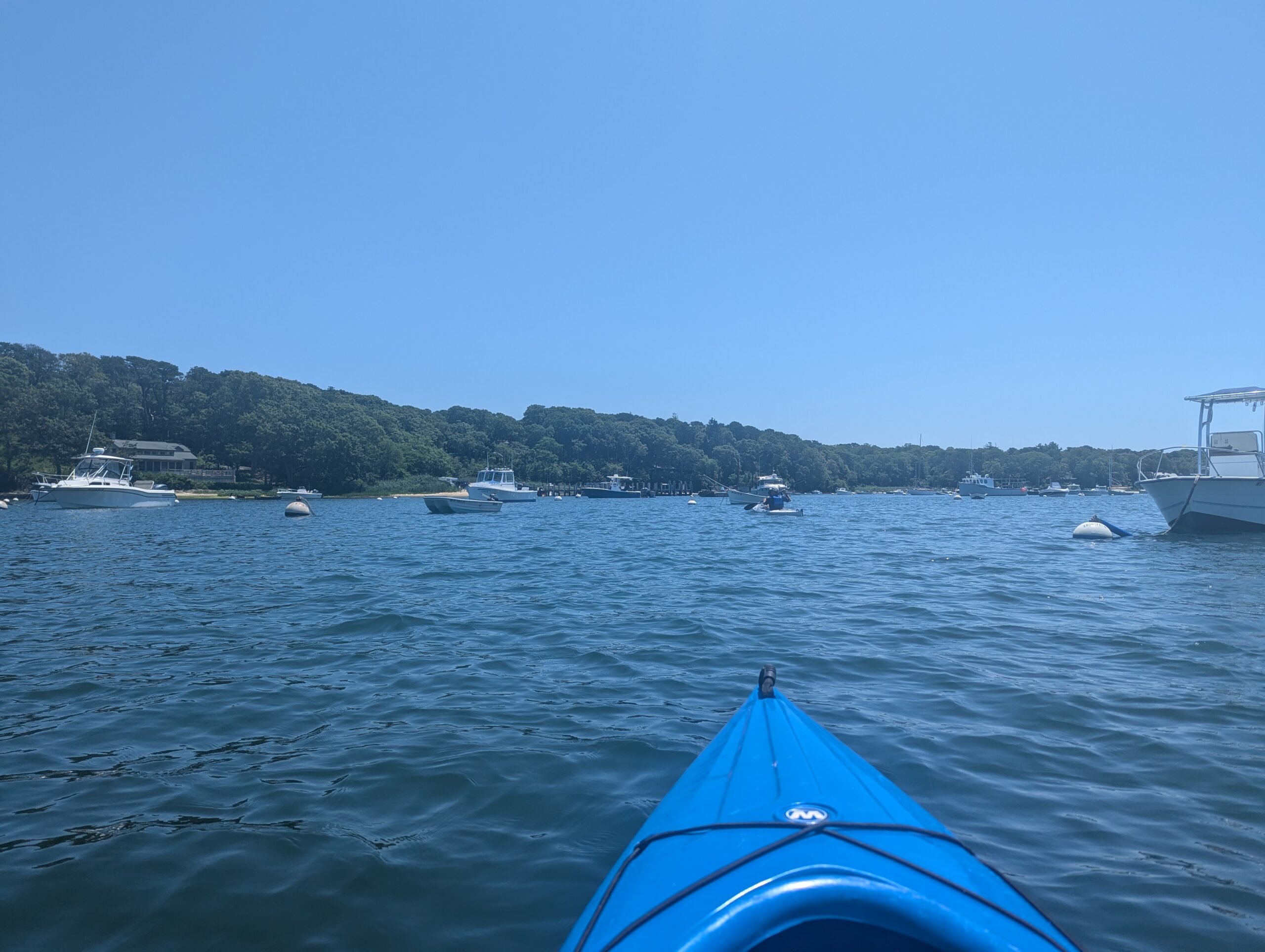 View of Lake Steet dock and boats from kayak