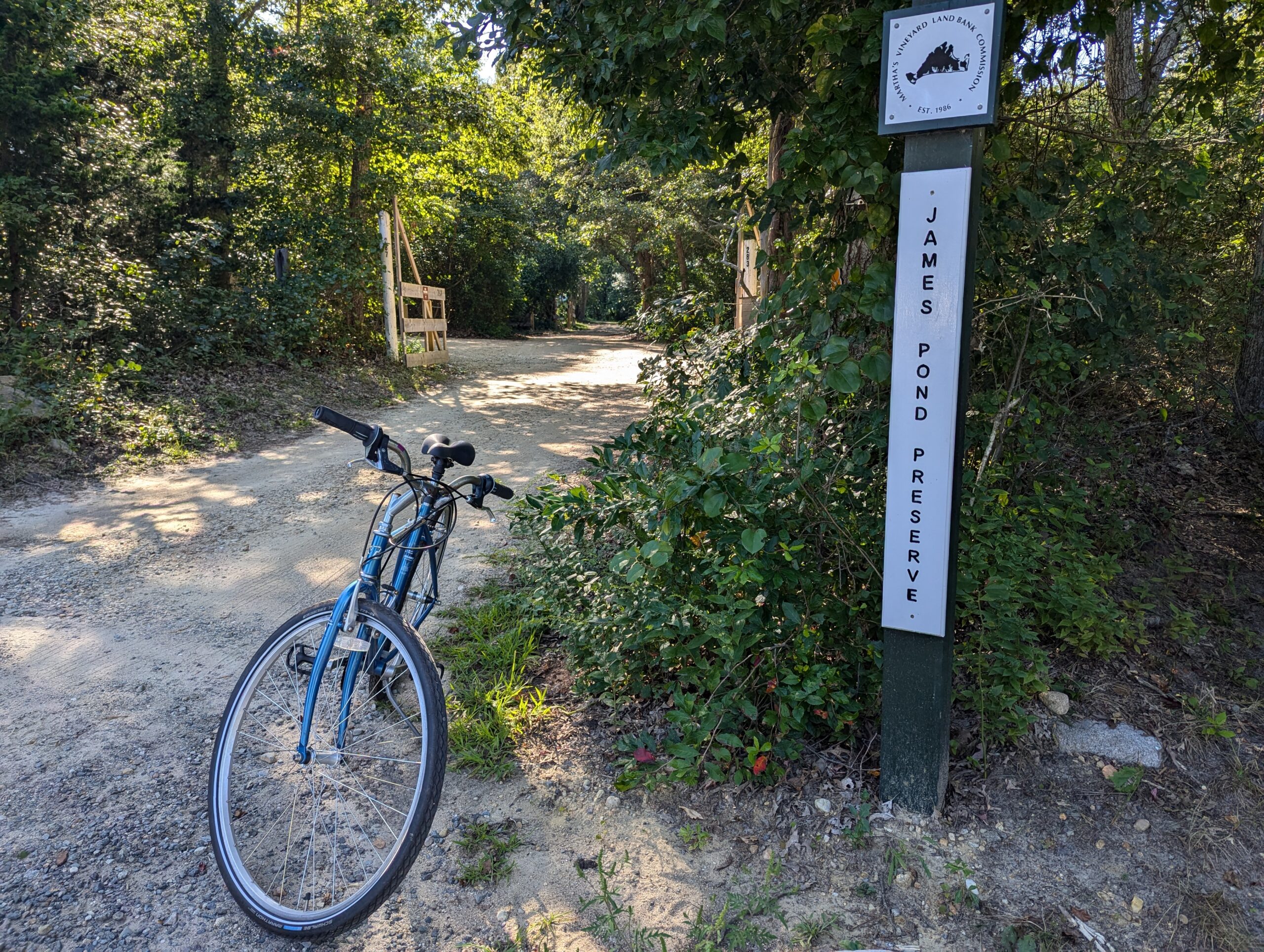 Entrance gate at James Pond Preserve